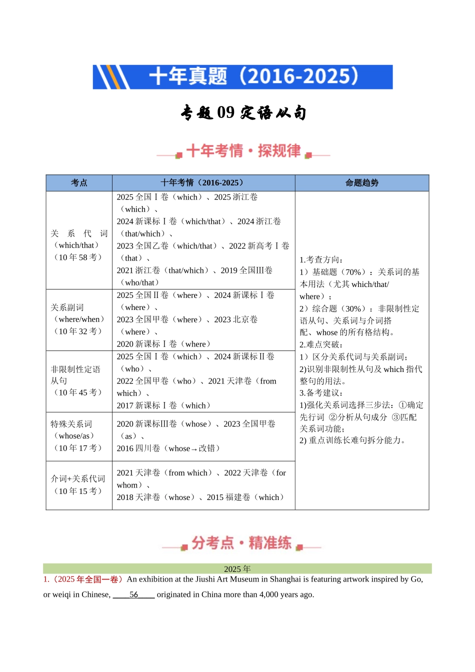 专题09 定语从句（全国通用）（教师版）.docx_第1页