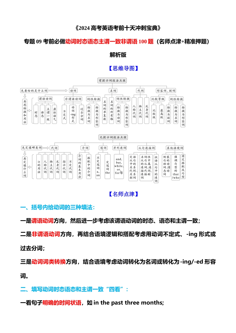 专题09 考前必做动词时态语态主谓一致非谓语100题(名师点津+精准押题)解析版.docx_第1页