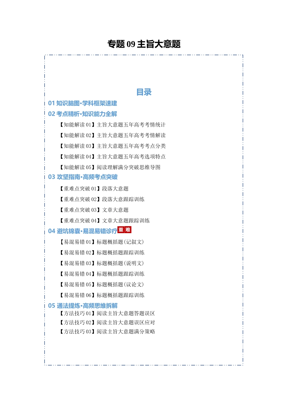 专题09 主旨大意题（知识清单）（学生版）.docx_第1页