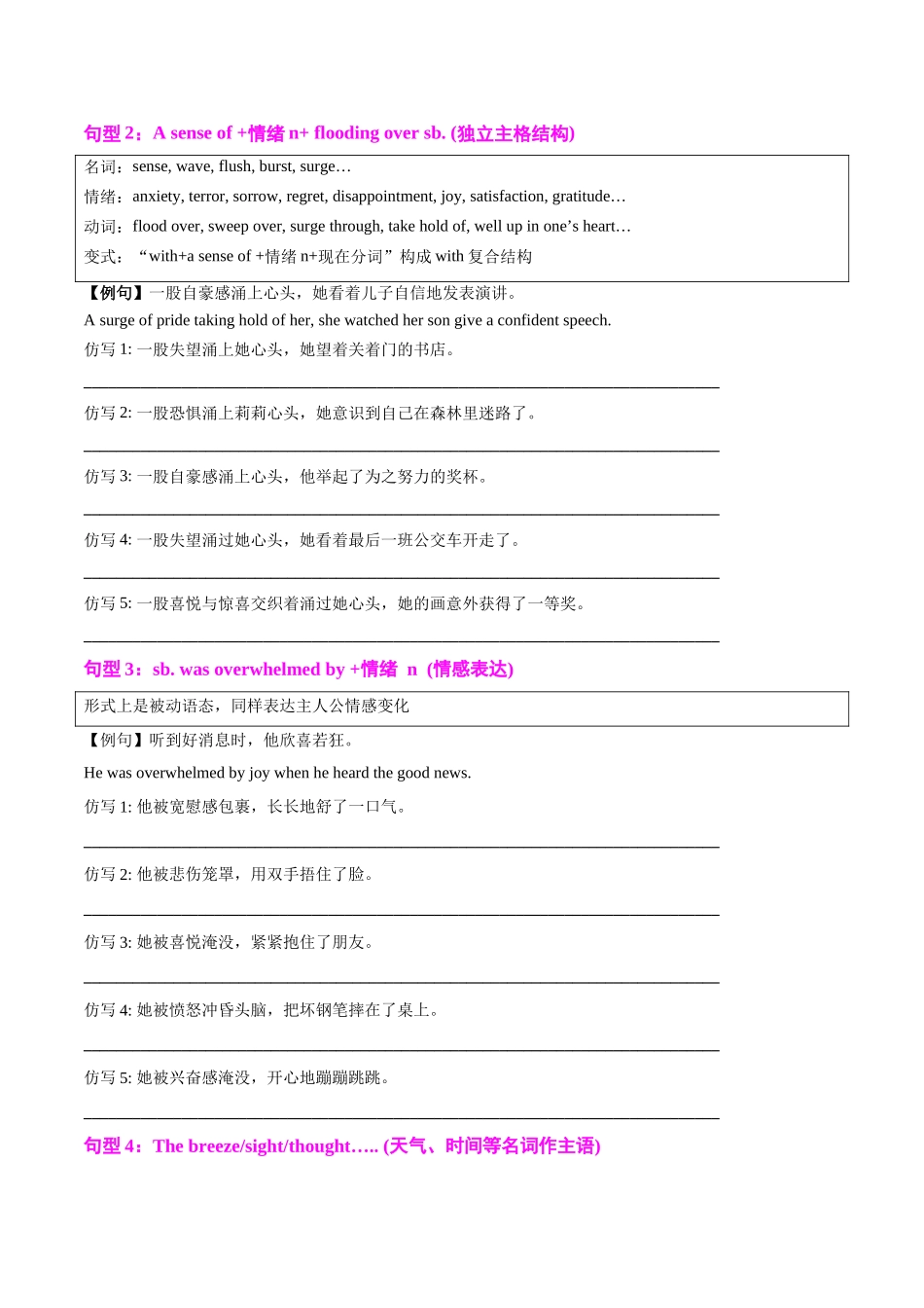 专题10 读后续写提分赋能12个句型60例仿写（知识清单）（学生版）.docx_第2页