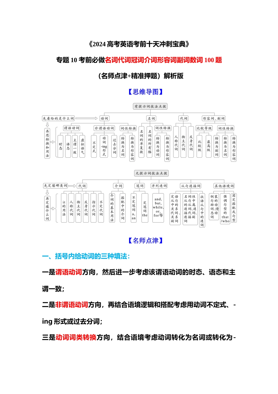 专题10 考前必做名词代词冠词介词形容词副词数词100题（名师点津+精准押题）解析版.docx_第1页