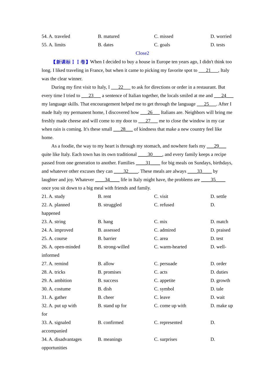 专题10 完形埴空(新高考15空) (原卷版) .docx_第2页