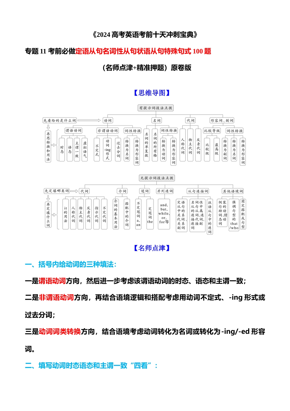 专题11 考前必做定语从句名词性从句状语从句特殊句式（名师点津+精准押题）原卷版.docx_第1页