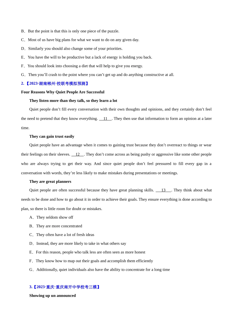 专题12 七选五之依据行文手法（线索词汇+逻辑关系）解题（分层练）(原卷版）-（新高考专用）.docx_第2页