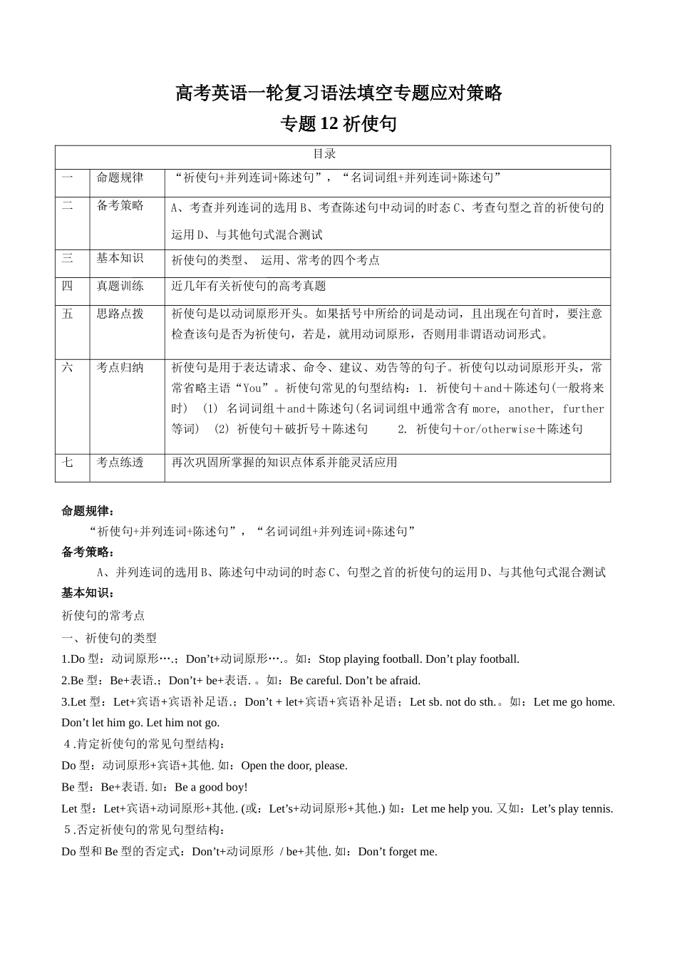 专题12 祈使句 (解析版）.docx_第1页