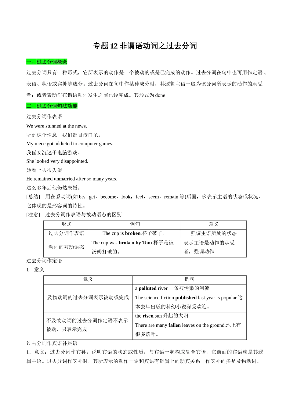 专题12非谓语动词之过去分词（讲义）（学生版）.docx_第1页