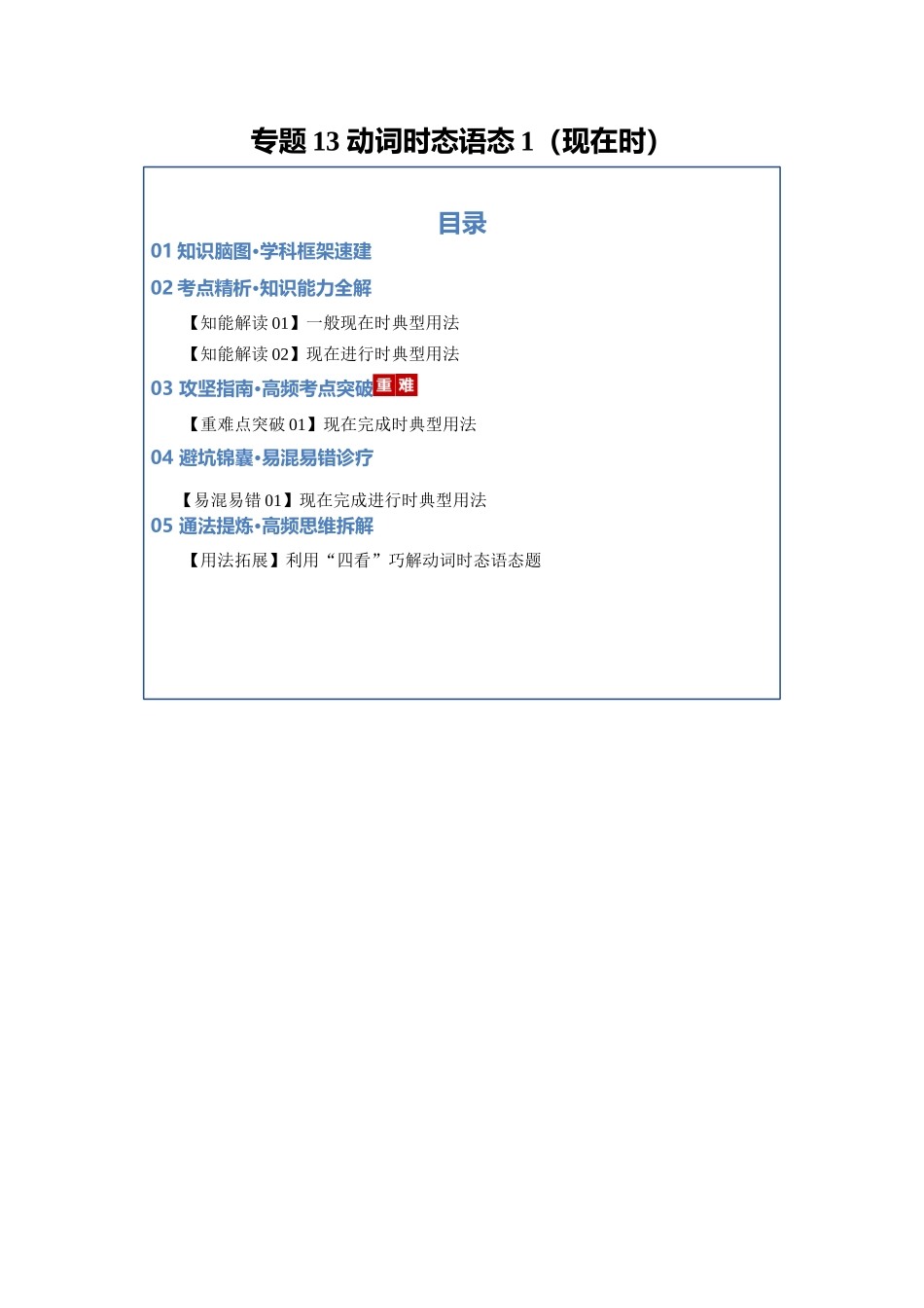 专题13 动词时态语态1（现在时）（知识清单）（学生版）.docx_第1页