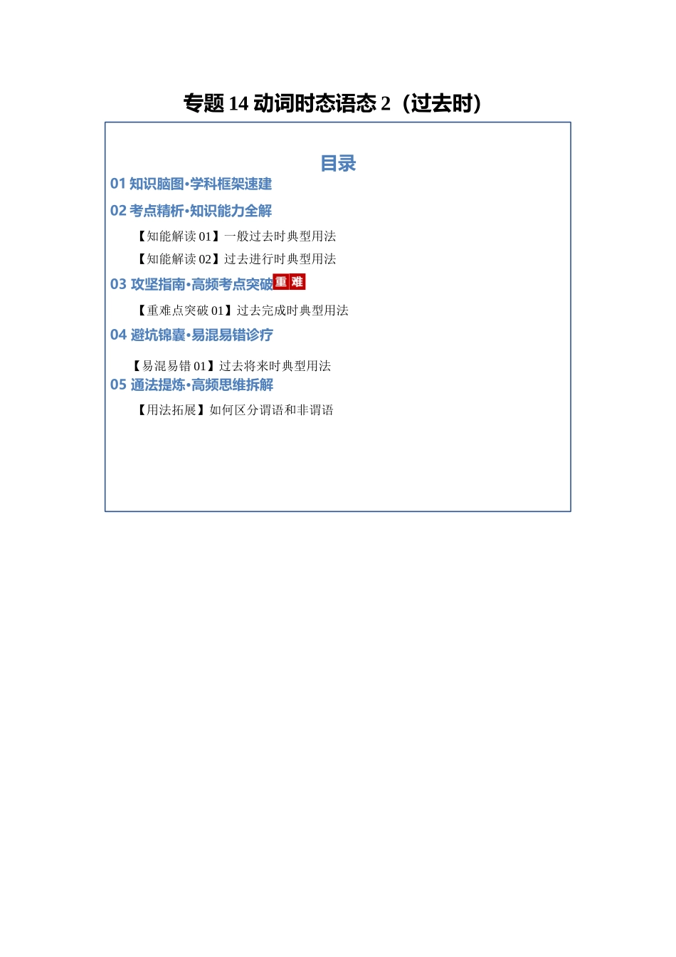 专题14 动词时态语态2（过去时）（知识清单）（教师版）.docx_第1页