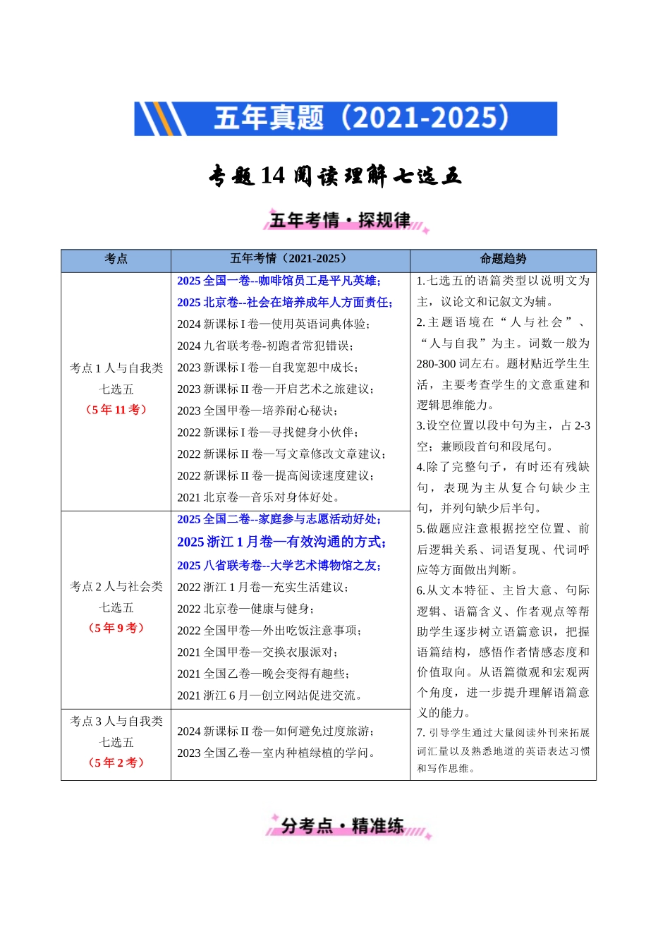 专题14 阅读理解七选五（全国通用）（学生版）.docx_第1页