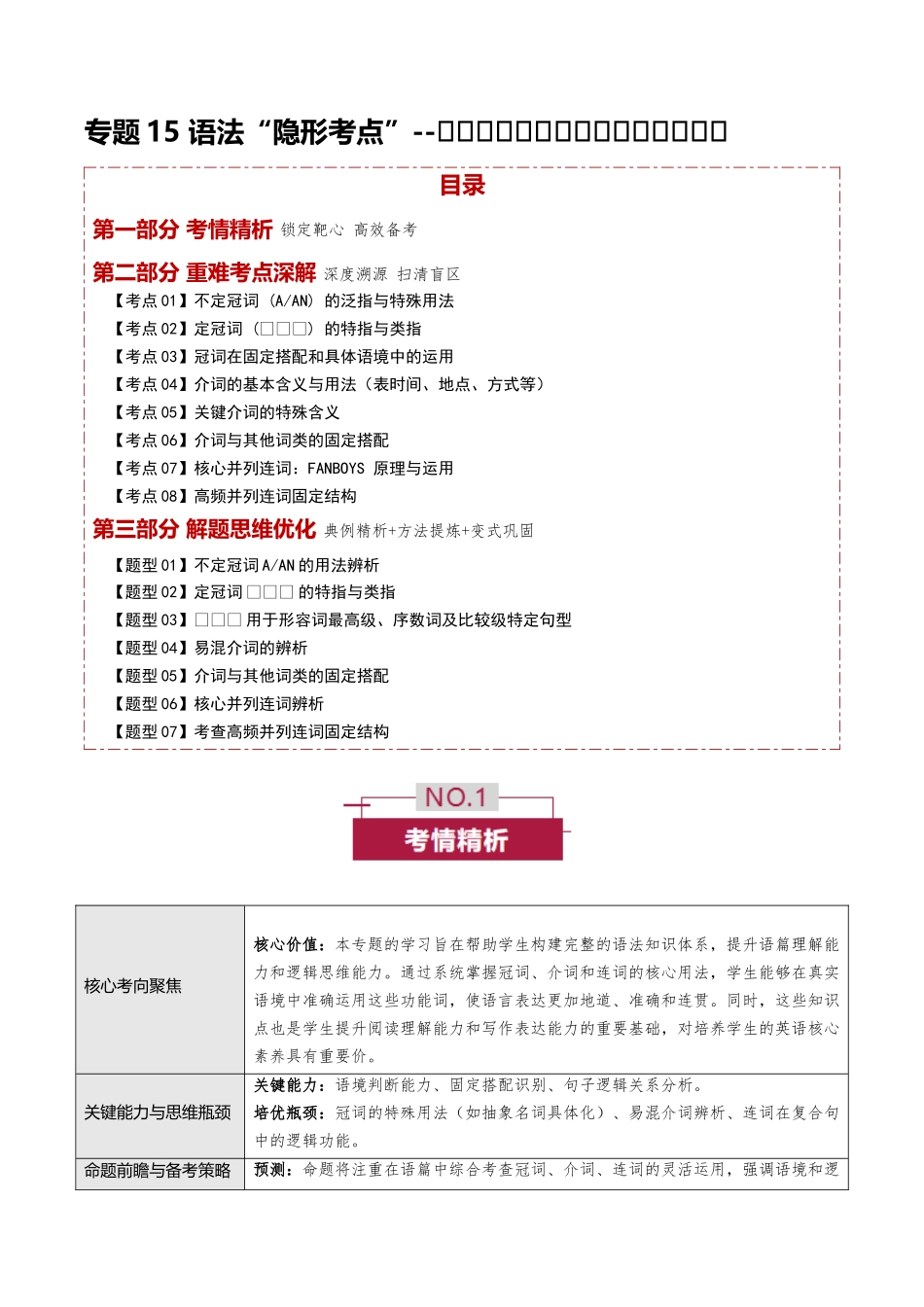 专题15 语法“隐形考点” —— 无提示词（冠介连）填空诀窍（培优讲义）（全国通用）(教师版).docx_第1页