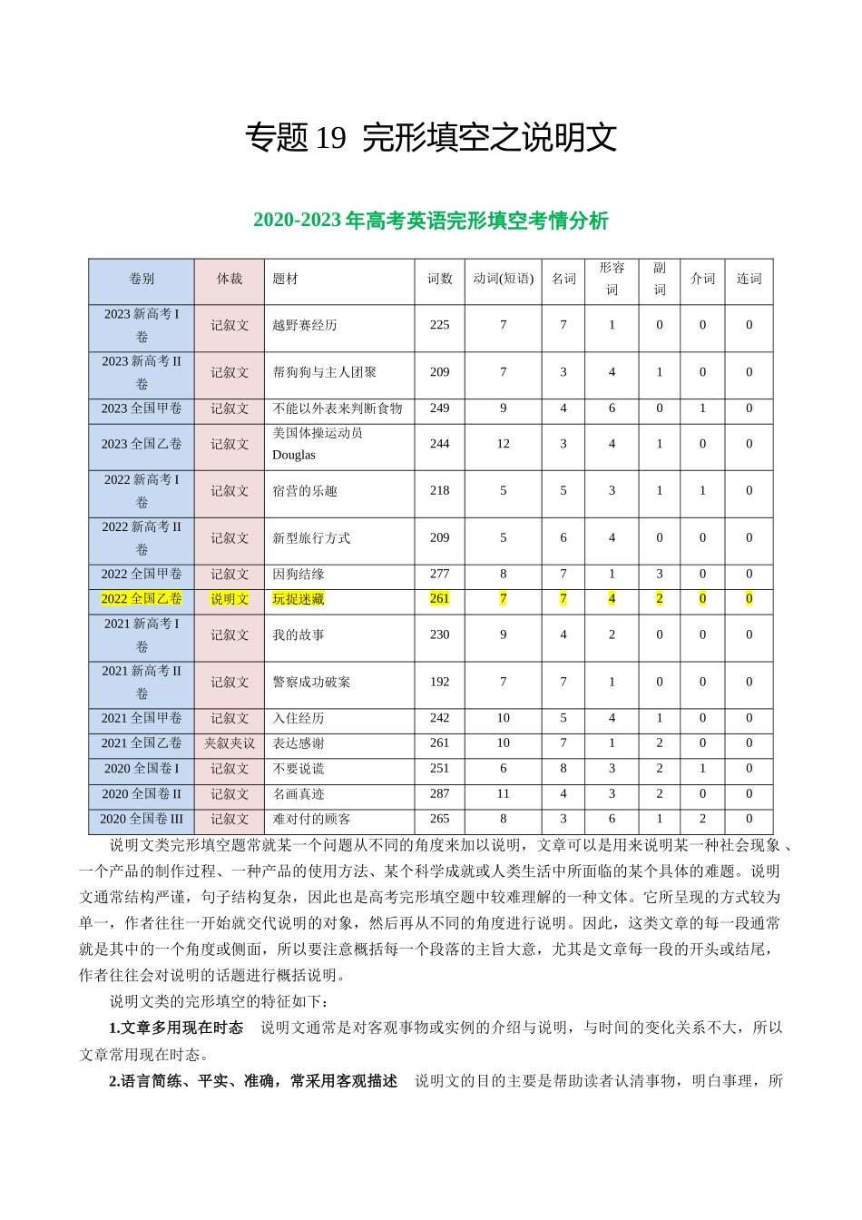 专题19 完形填空之说明文-2024年高考英语二轮热点题型归纳与变式演练（新高考通用）（原卷版）.docx_第1页