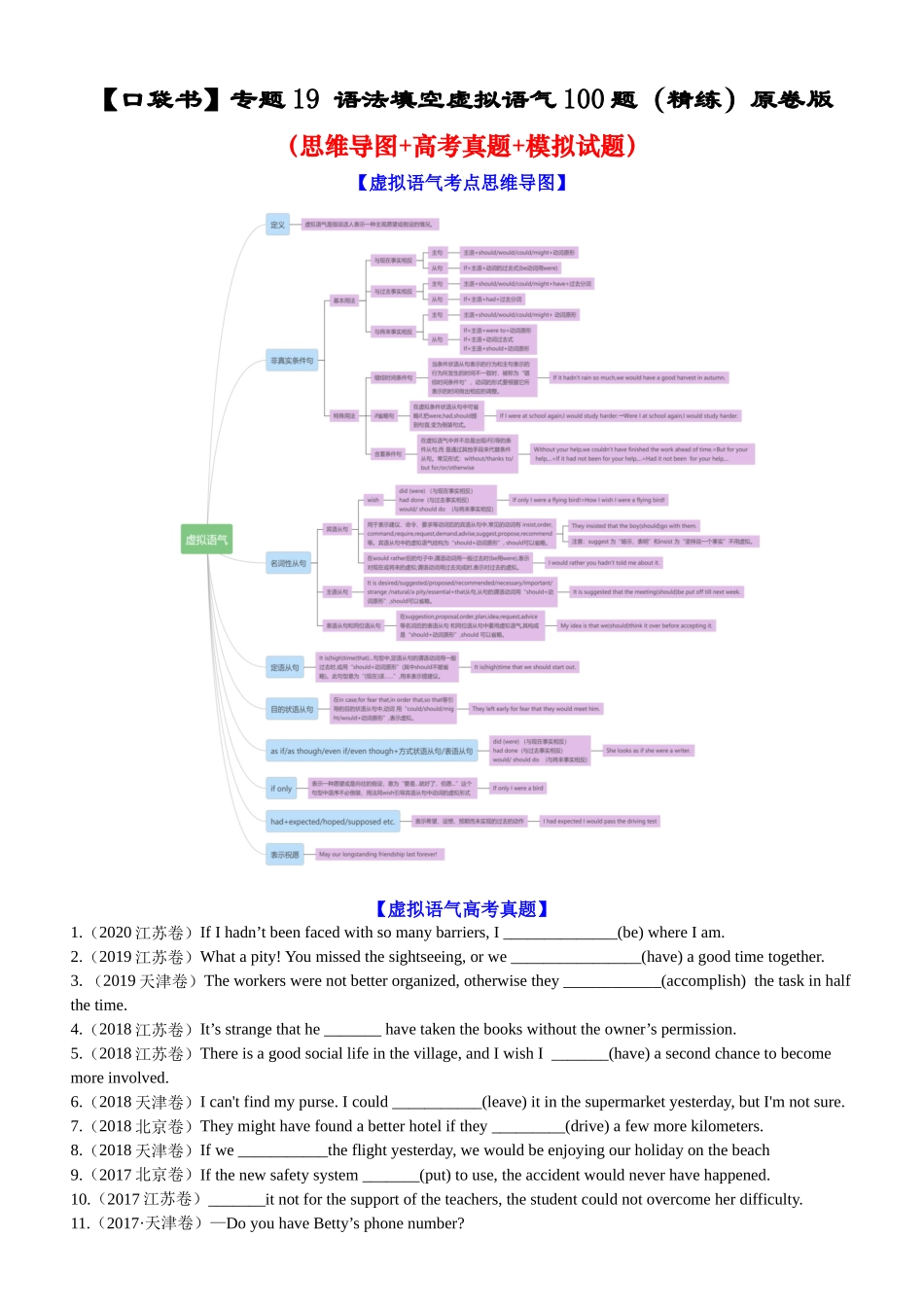 专题19 语法填空虚拟语气100题（精练）-2024年高考英语一轮复习知识清单（全国通用）原卷版.docx_第1页