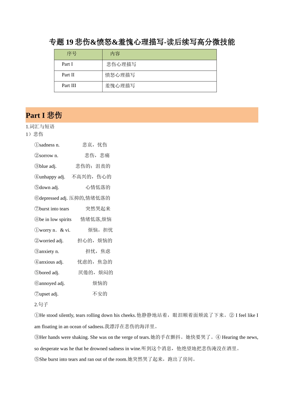 专题19-悲伤&愤怒&羞愧心理描写-读后续写高分微技能- （高考新题型）.docx_第1页