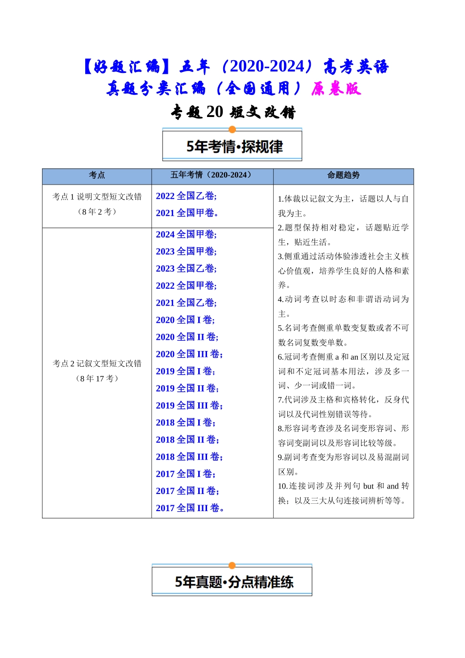 专题20  短文改错（全国通用）（原卷版）.docx_第1页