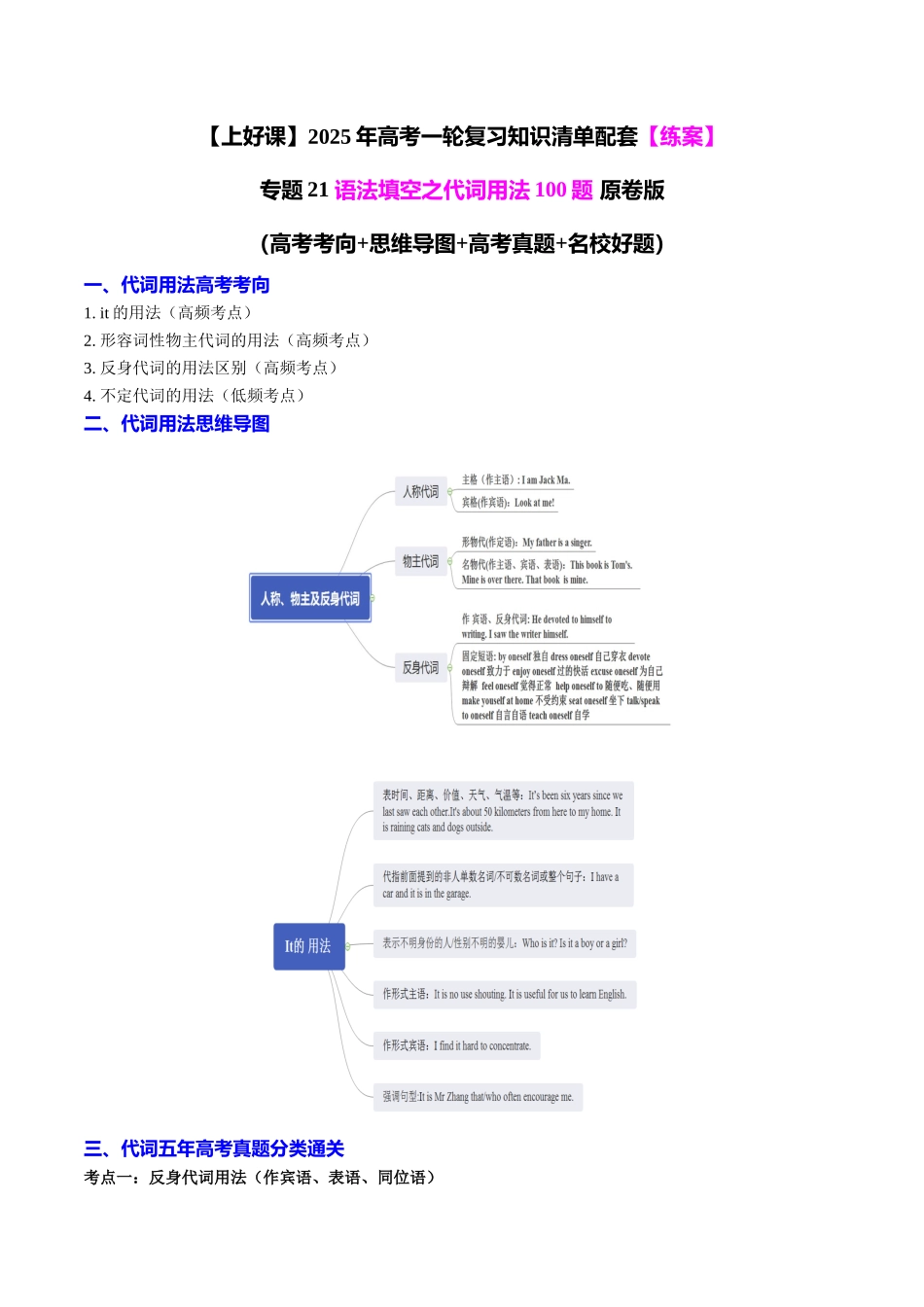 专题21 语法填空之代词用法100题（练案）学生版.docx_第1页