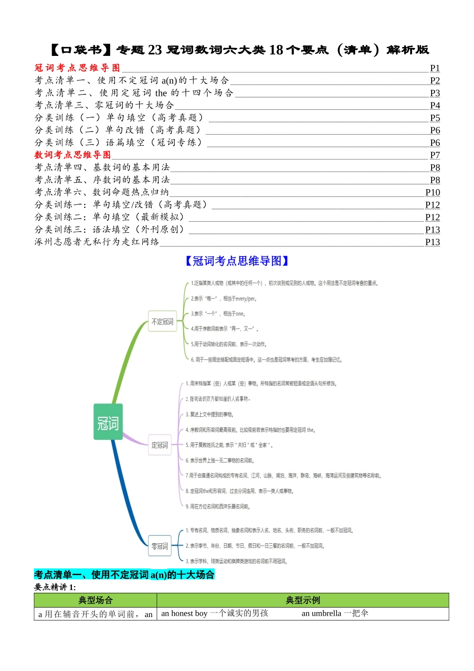 专题23 冠词数词10大类11个要点(清单)-2024年高考英语一轮复习知识清单(全国通用)解析版.docx_第1页
