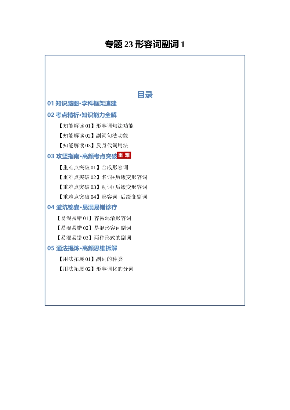 专题23 形容词副词1（知识清单）（学生版）.docx_第1页