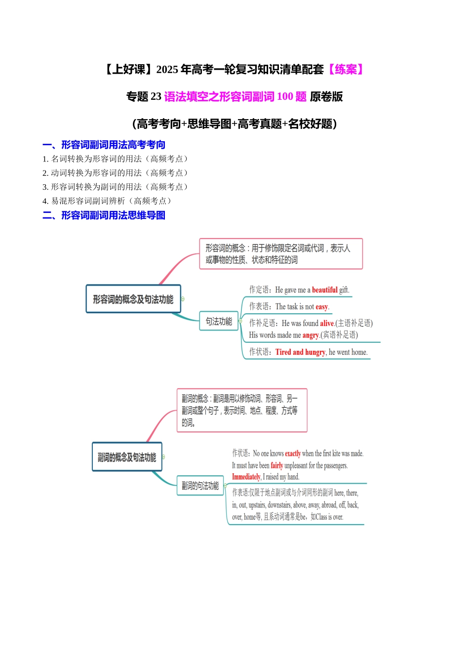 专题23 语法填空之形容词副词100题（练案）学生版.docx_第1页