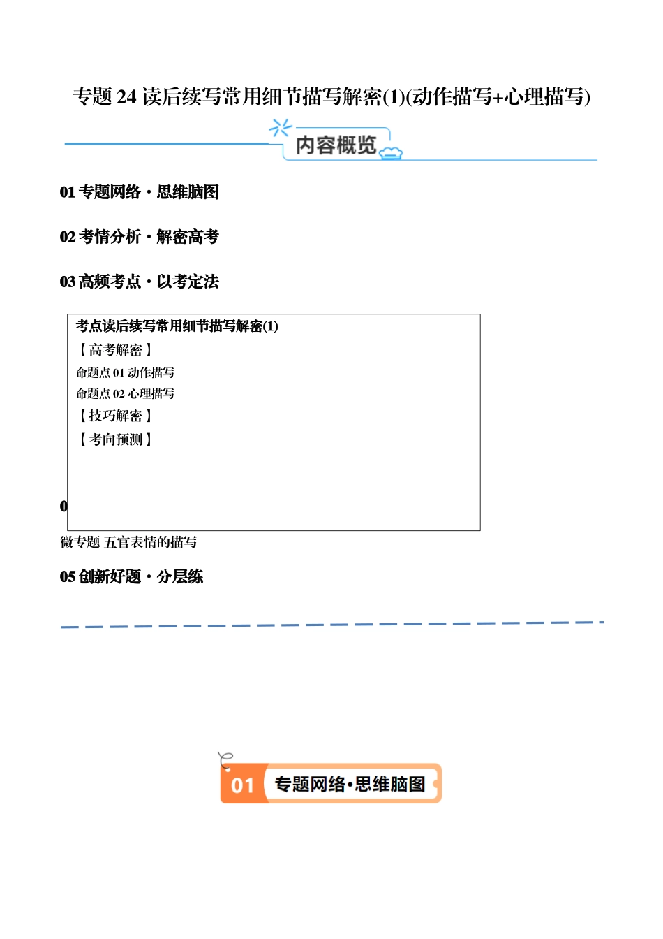 专题24 读后续写常用细节描写解密 （1）(动作描写+心理描写)（讲义）（原卷版）-（新高考专用） .docx_第1页