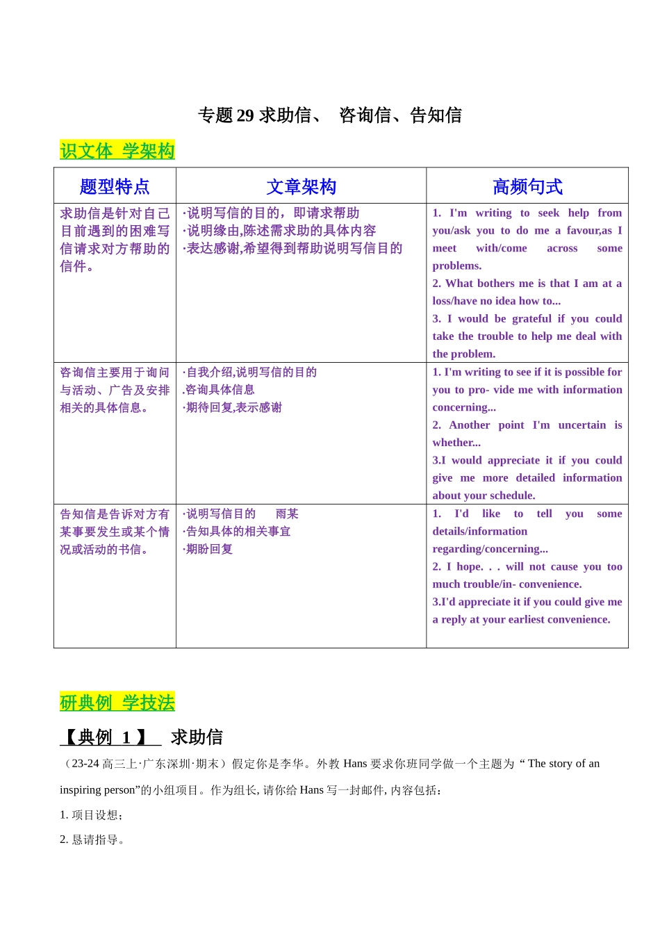 专题29 求助信、 咨询信、告知信 （解析版）.docx_第1页