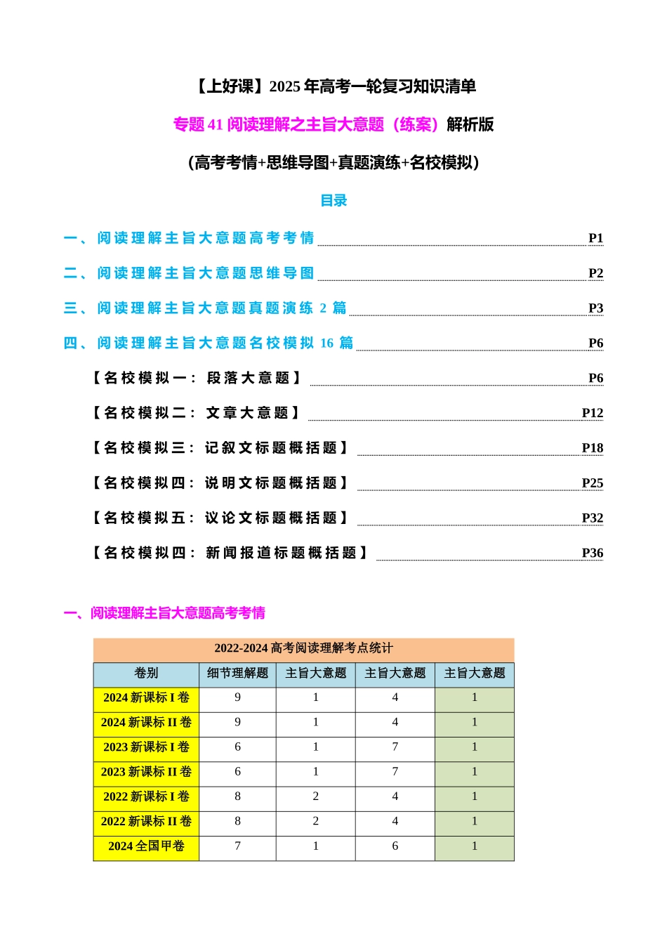 专题41 阅读理解之主旨大意题（练案）教师版 - 副本.docx_第1页