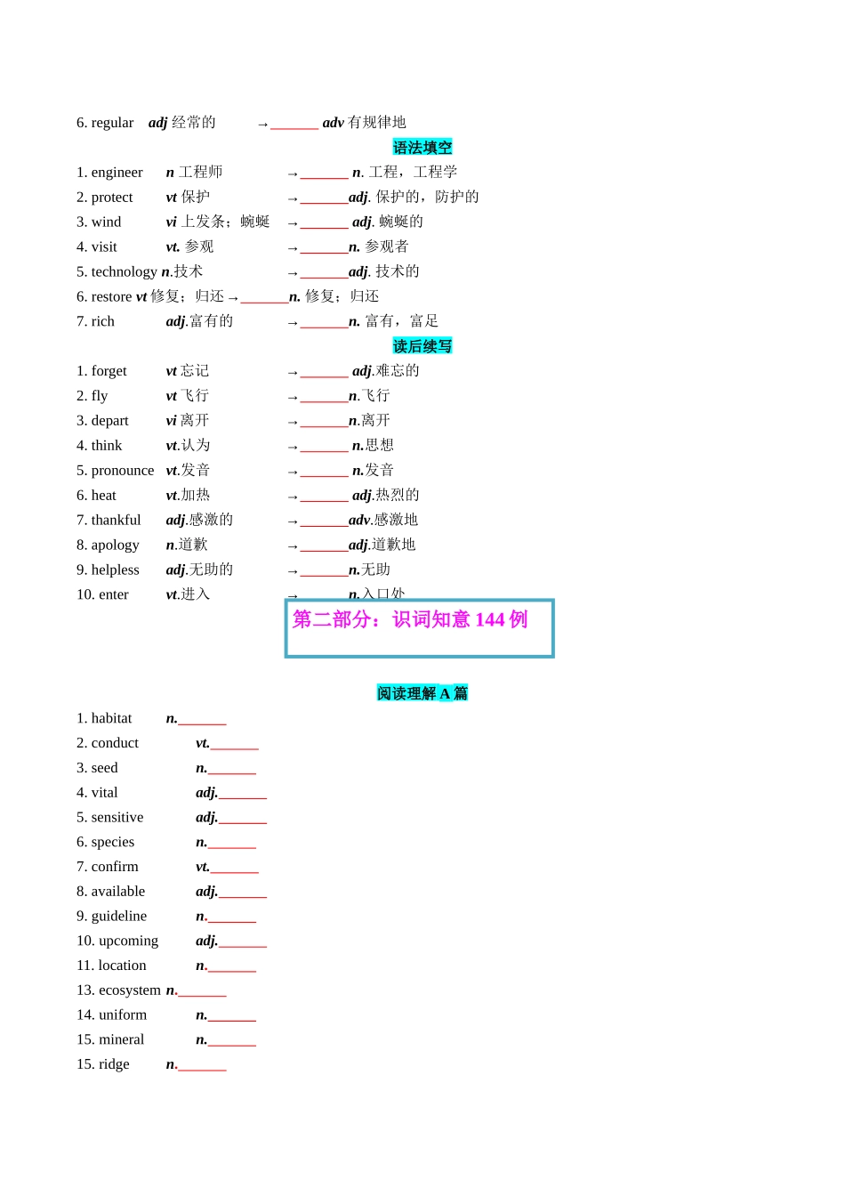 专题83 2024年新课标I卷词汇清单及对点练习  学生版.docx_第3页