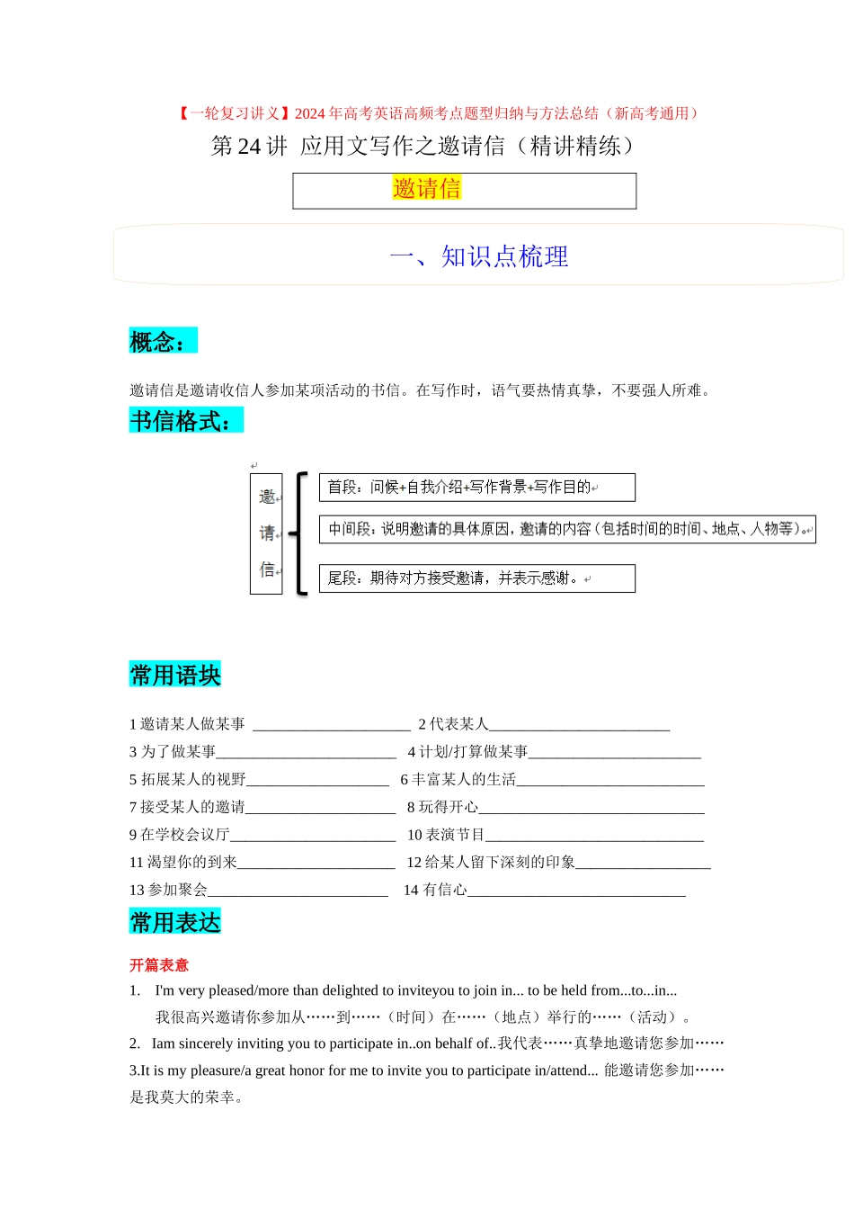 第24讲 应用文之邀请信类（精讲精炼）解析版.docx_第1页