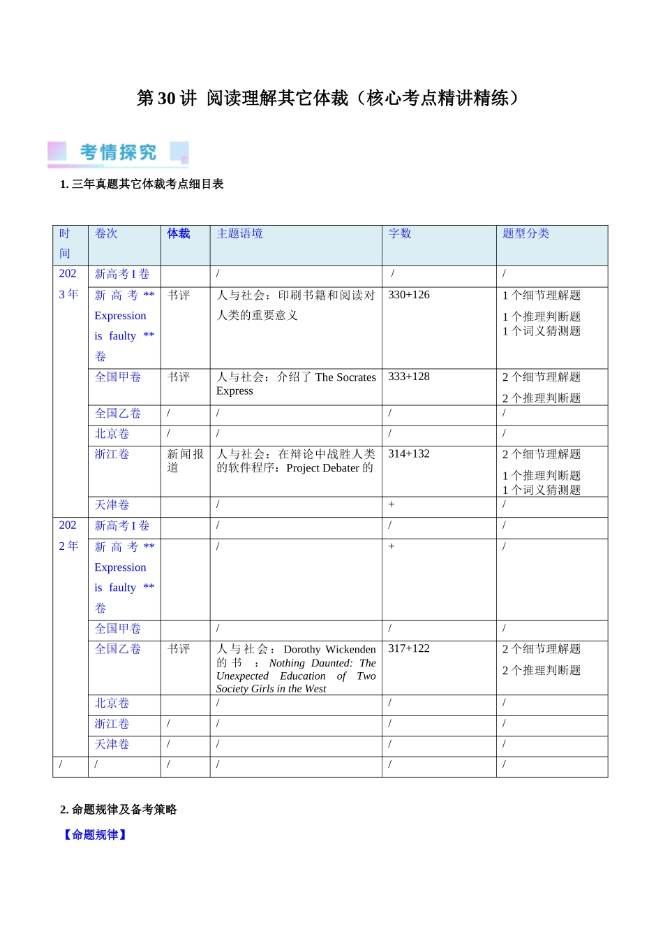 第30讲 阅读理解其它体裁 （核心考点精讲精练）（解析版）.docx_第1页