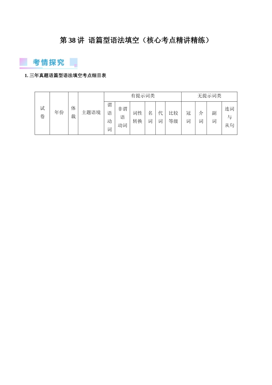 第38讲 语篇型语法填空（核心考点精讲精练）（原卷版）.docx_第1页