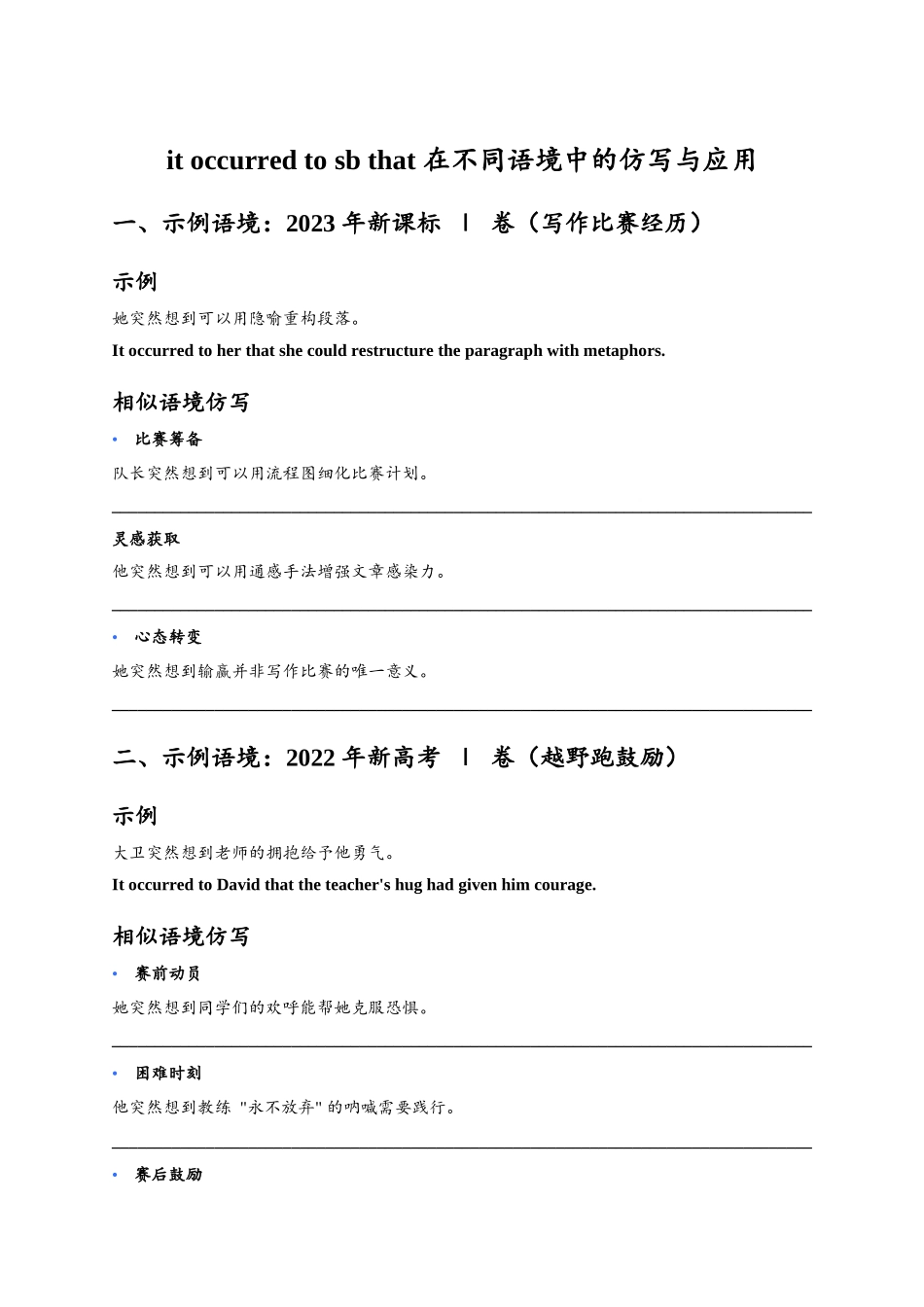 读后续写高级句型仿写练习-“it occurred to sb that检测版.docx_第1页