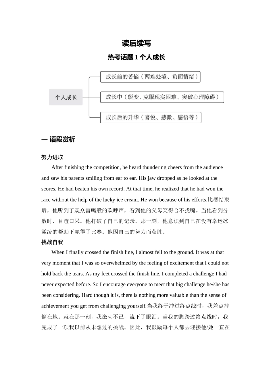 读后续写热考话题1 个人成长 讲义 -2025届高三下学期英语二轮复习专项.docx_第1页