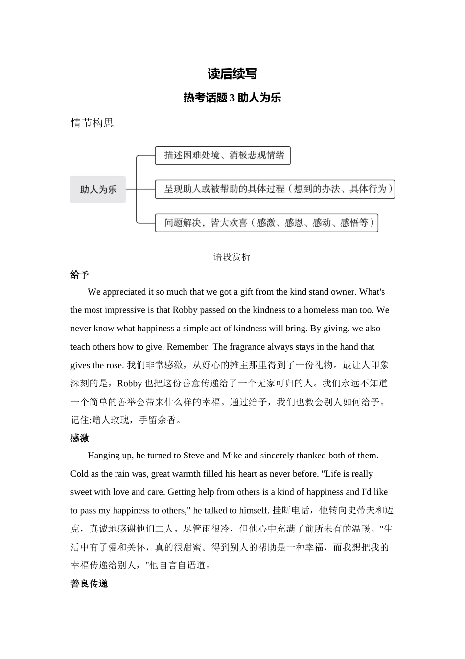 读后续写热考话题3 助人为乐 讲义 -2025届高三下学期英语二轮复习专项.docx_第1页