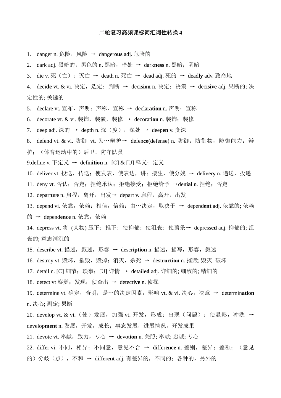 高考英语二轮复习高频课标词汇词性转换4(记忆版).docx_第1页