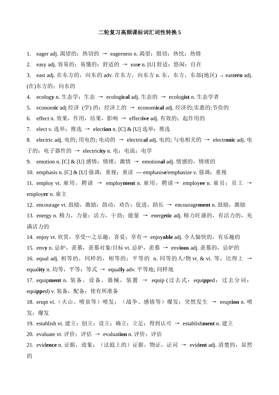 高考英语二轮复习高频课标词汇词性转换5(记忆版).docx_第1页