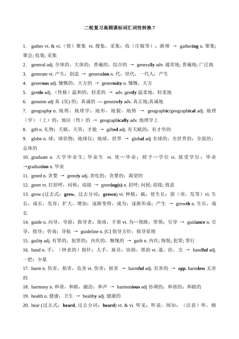 高考英语二轮复习高频课标词汇词性转换7(记忆版).docx_第1页