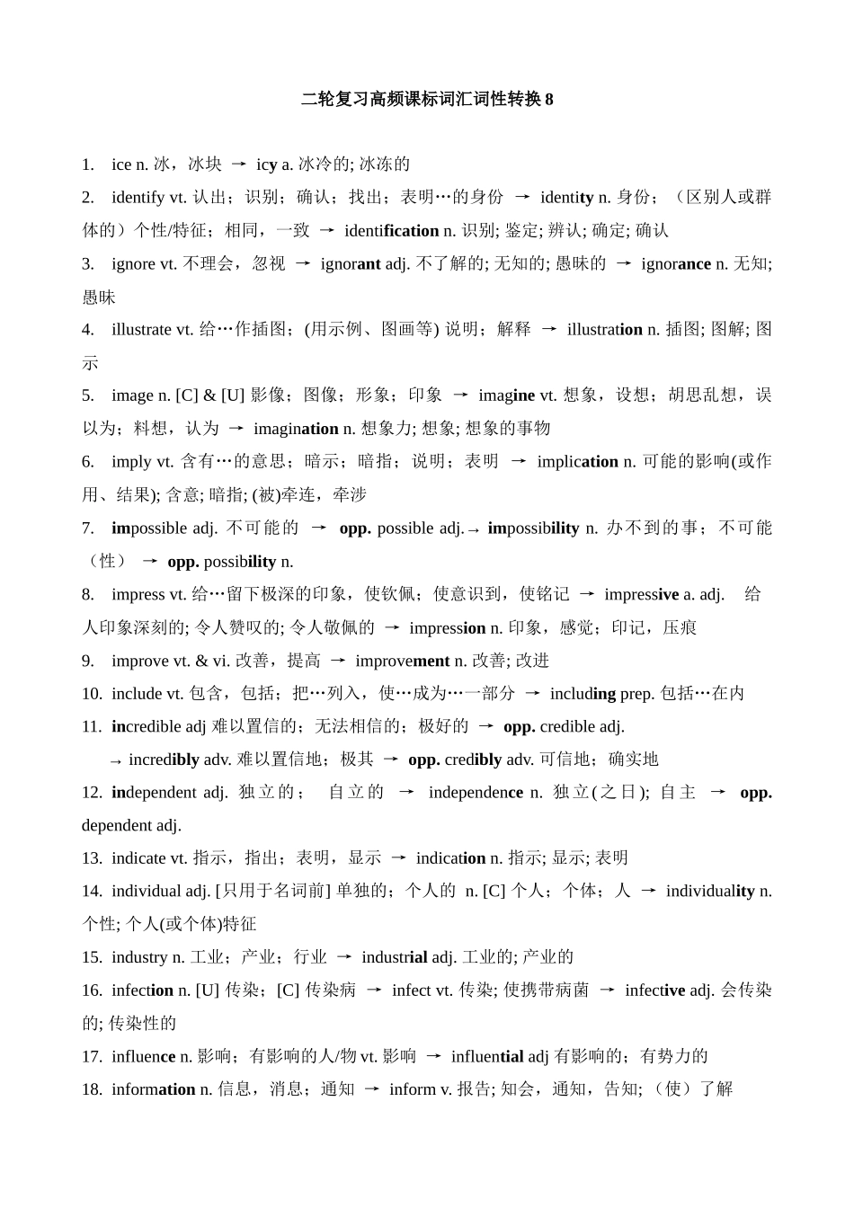 高考英语二轮复习高频课标词汇词性转换8(记忆版).docx_第1页