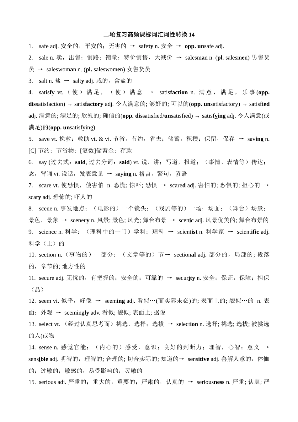 高考英语二轮复习高频课标词汇词性转换14(记忆版).docx_第1页