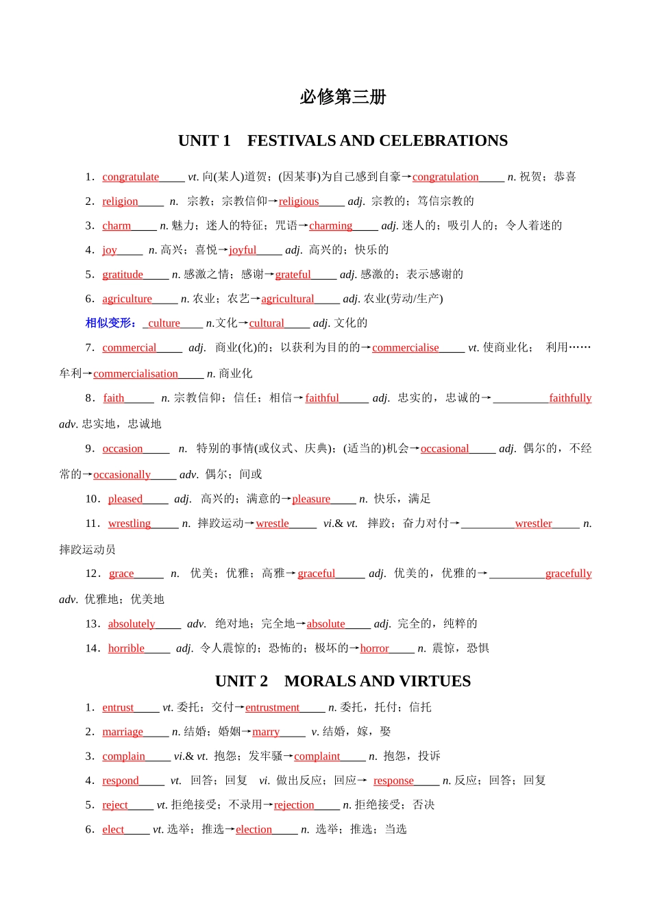 高考英语轮复习基础过关之词性变化归纳与专练（新人教版必修第三册）（解析版）.docx_第1页