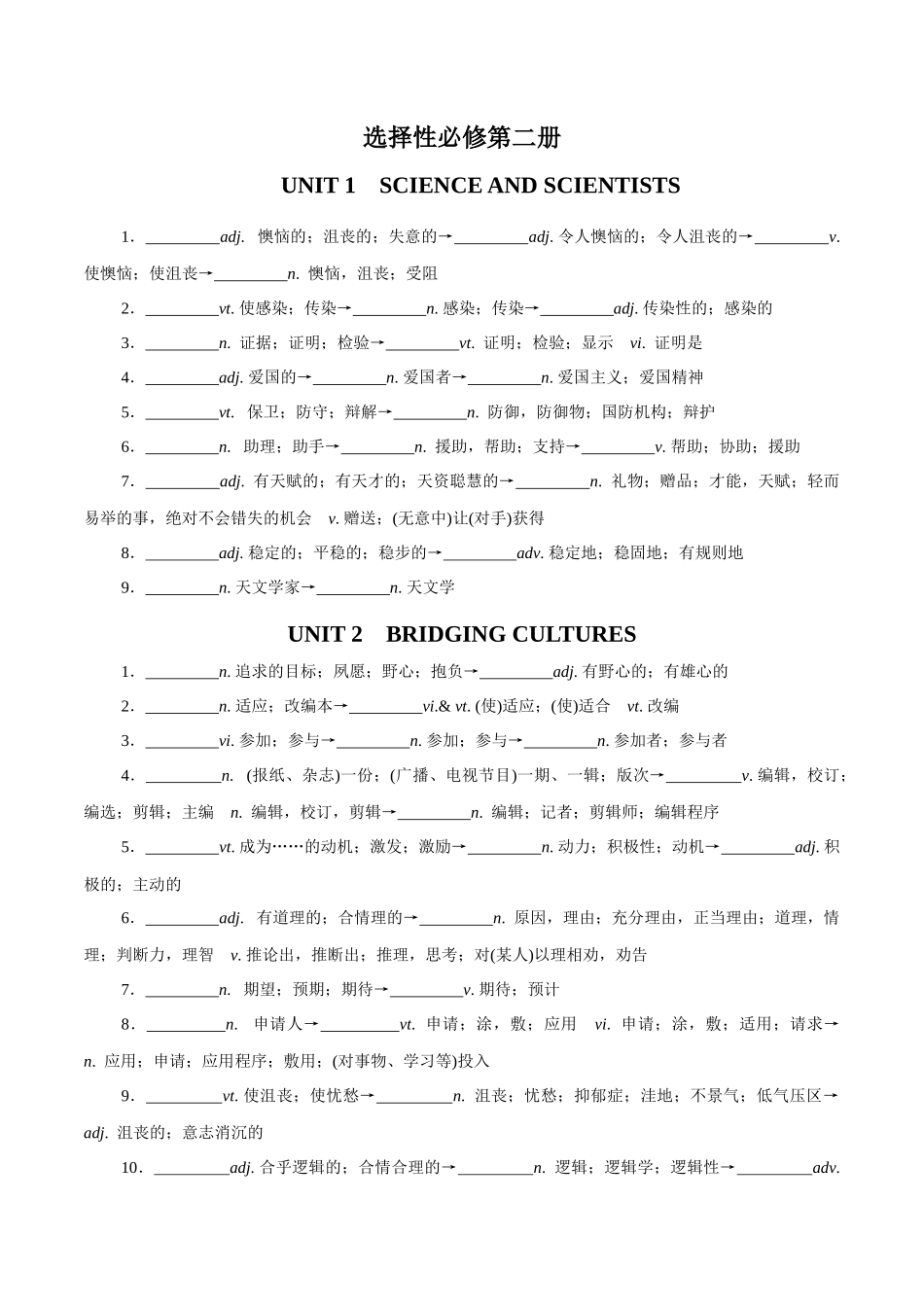 高考英语轮复习基础过关之词性变化归纳与专练（新人教版选择性必修第二册）（原卷版）.docx_第1页
