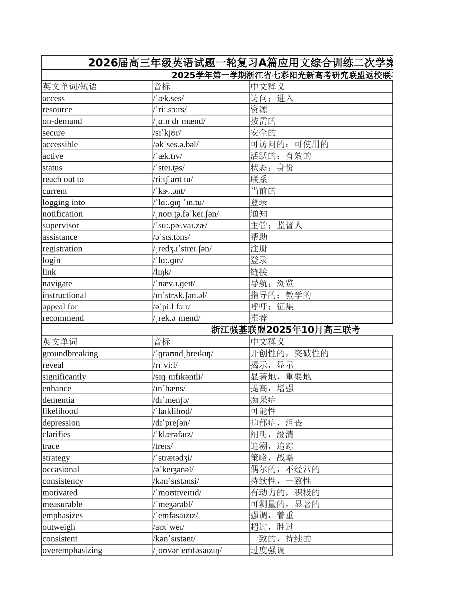 高三年级英语试题一轮复习A篇应用文综合训练二次学案词汇教师版【浙江省】.xlsx_第1页