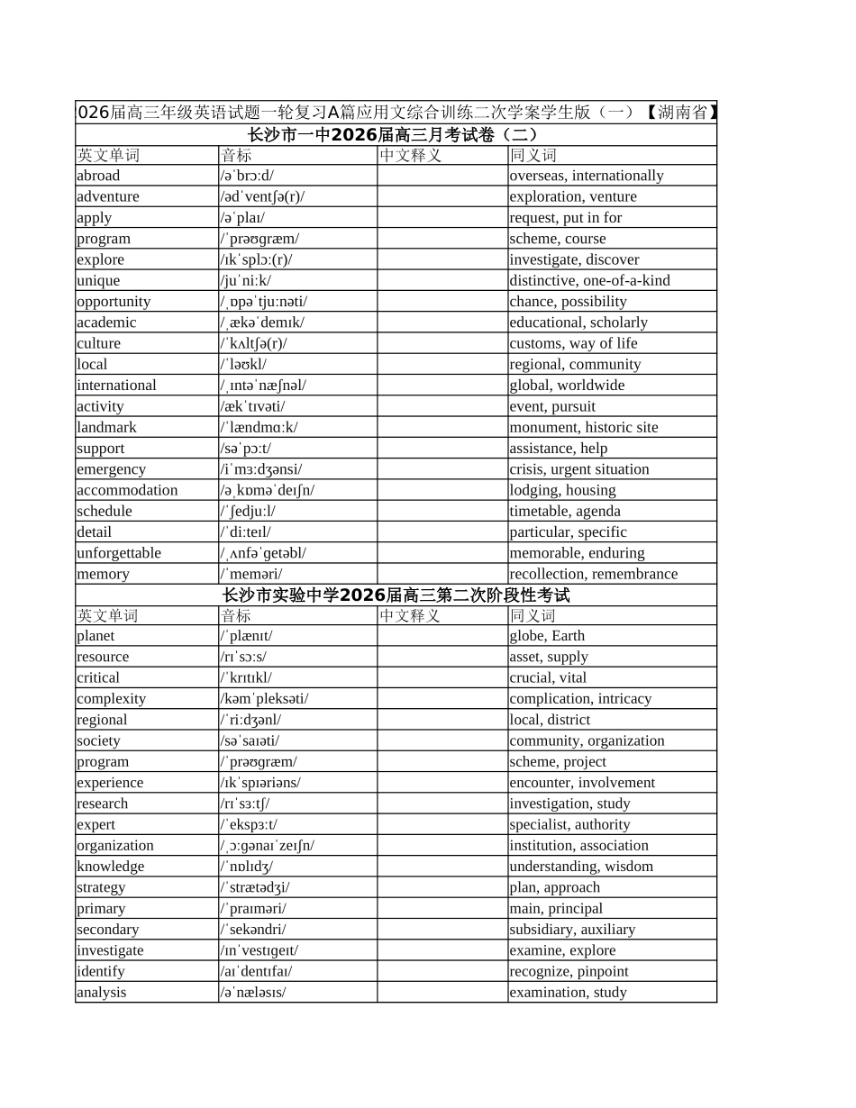高三年级英语试题一轮复习A篇应用文综合训练二次学案学生版（一）【湖南省】.xlsx_第1页
