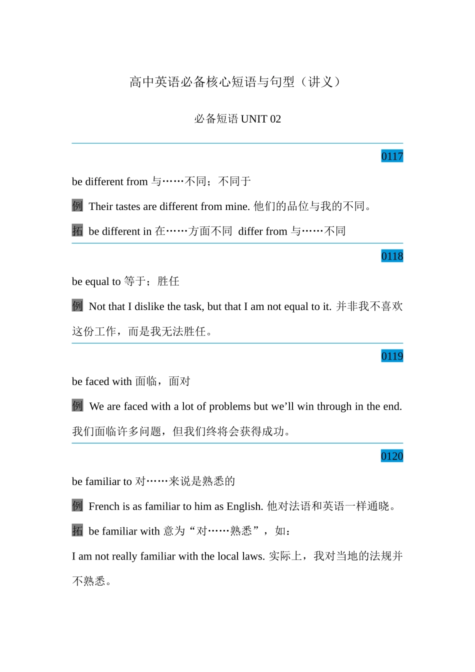 高中英语必备核心短语与句型 必备短语Unit 02 讲义-37页.docx_第1页