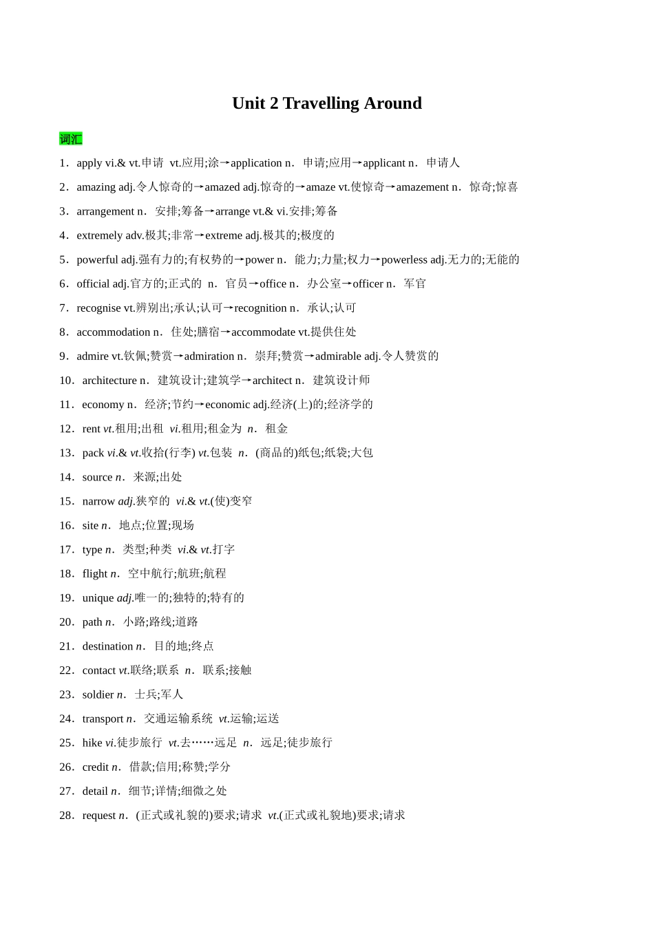 教材知识点梳理19必修一Unit2Travelling Around（词汇短语句式）（学生版）.docx_第1页