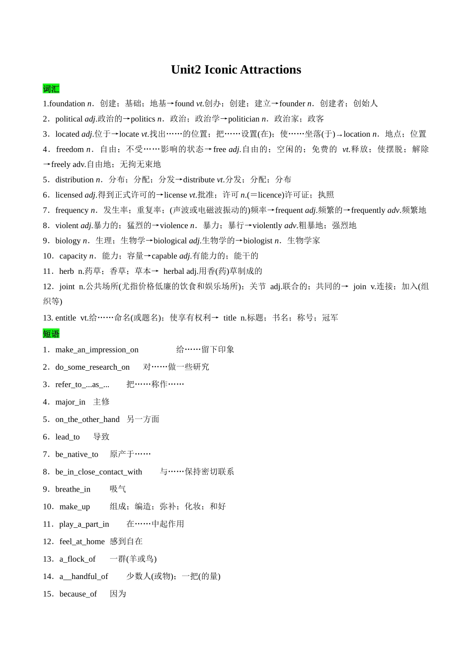 教材知识点梳理49选择性必修第四册Unit2Iconic Attractions（词汇短语句式）（学生版）.docx_第1页