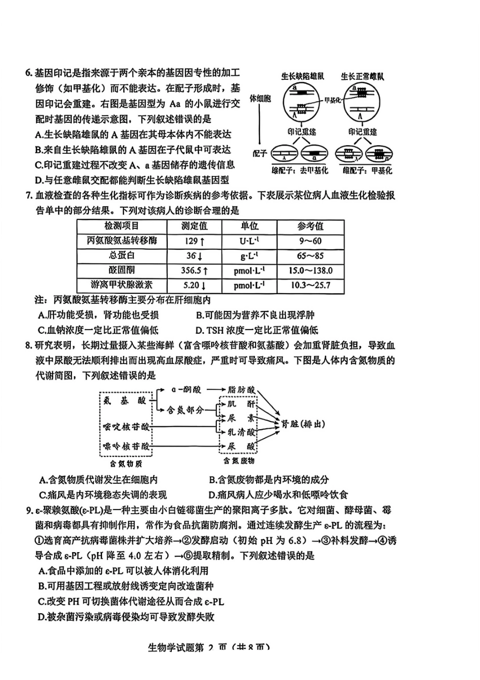 2026绵阳二诊生物A卷.pdf_第2页