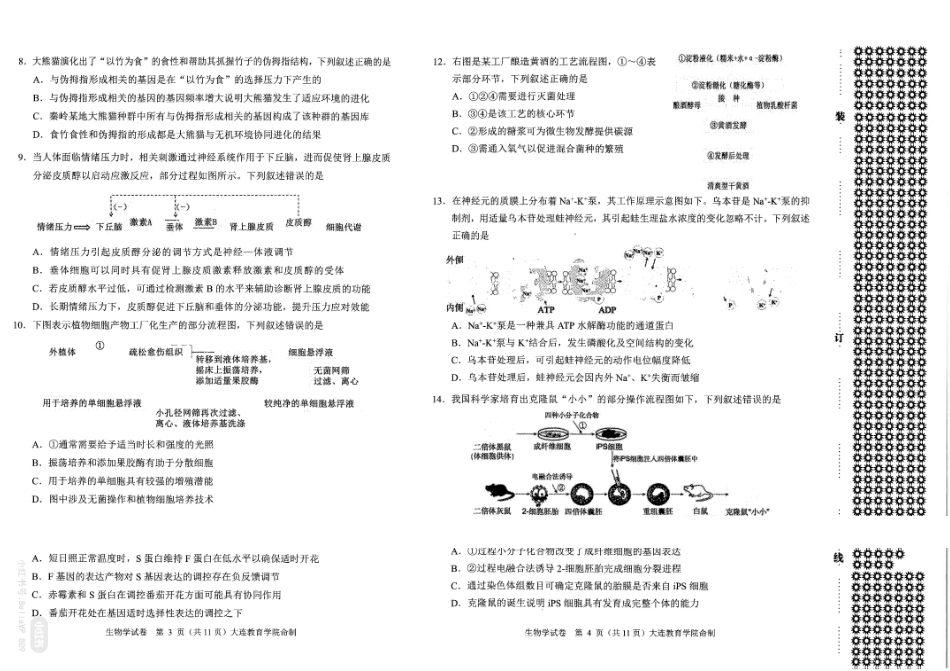 2026年大连市高三双基模拟考试生物.pdf_第2页