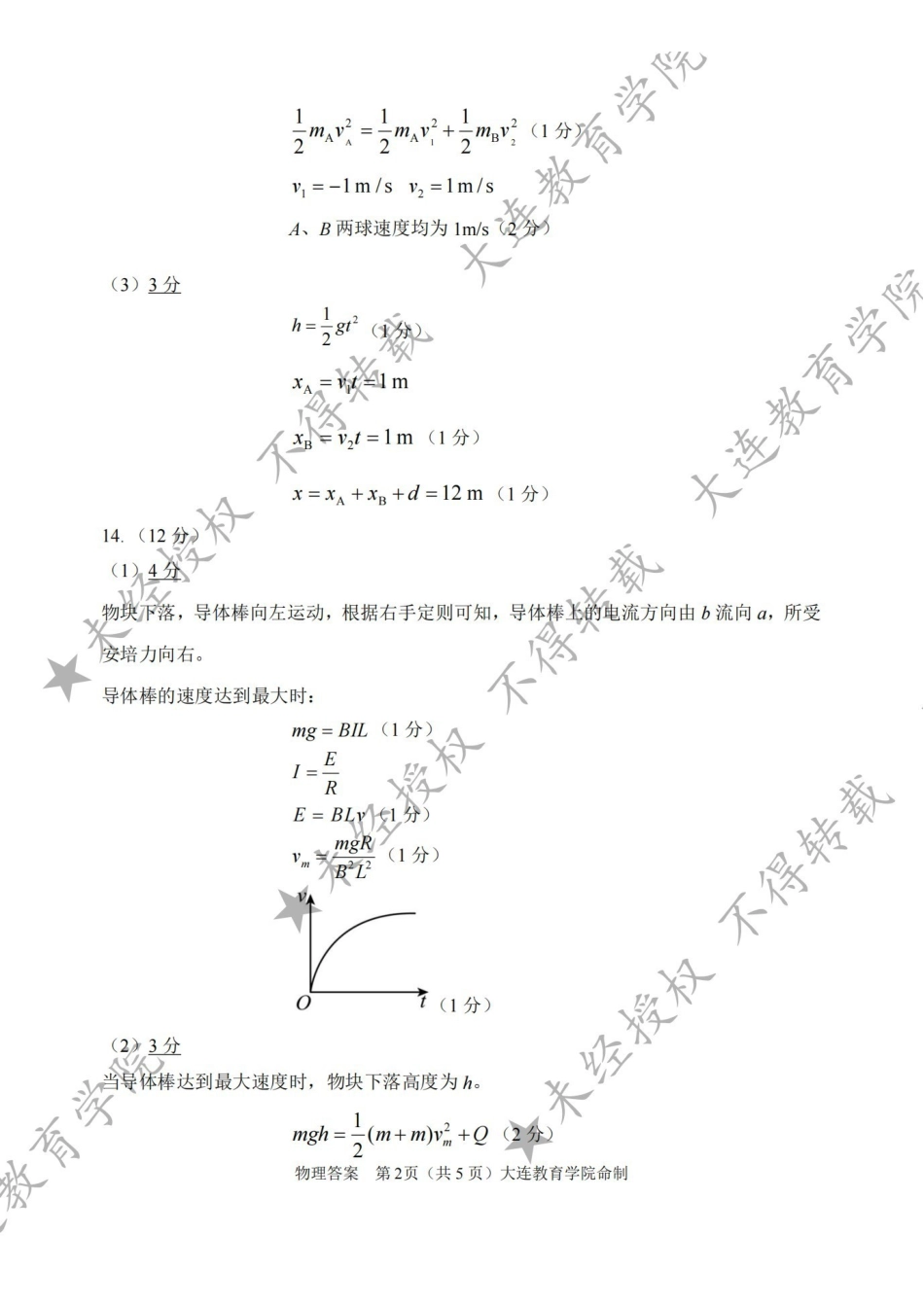 2026年大连市高三双基模拟考试物理答案.pdf_第2页