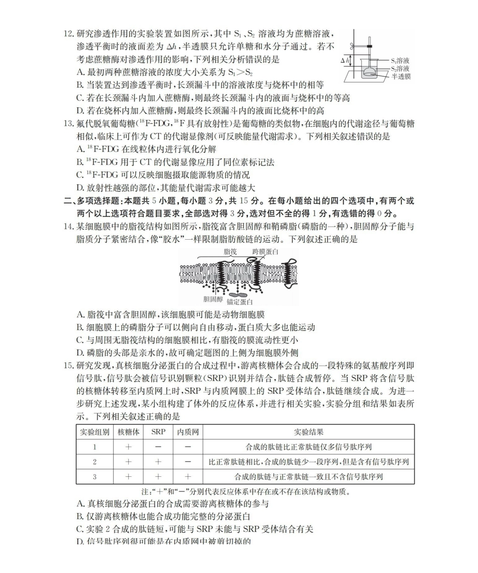 河北邢台市2025-2026学年高一上学期第三次月考（26-170A）生物.pdf_第3页
