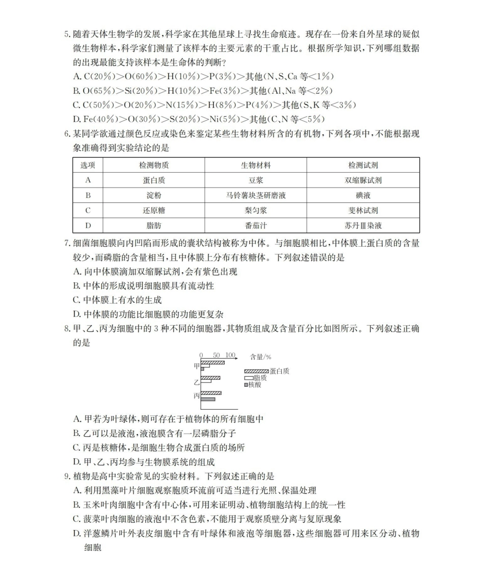 湖南2025-2026学年高一上学期12月联考（26-201A）生物.pdf_第2页