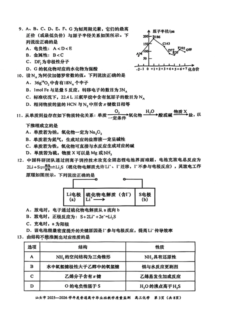 化学广东汕头市2025-2026学年度普通高中毕业班高三年级教学质量监测(汕头一模)(1.15-1.17).pdf_第3页